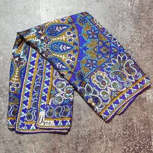 Vintage 1960s Vera Neumann Blue and Gold Scarf‎